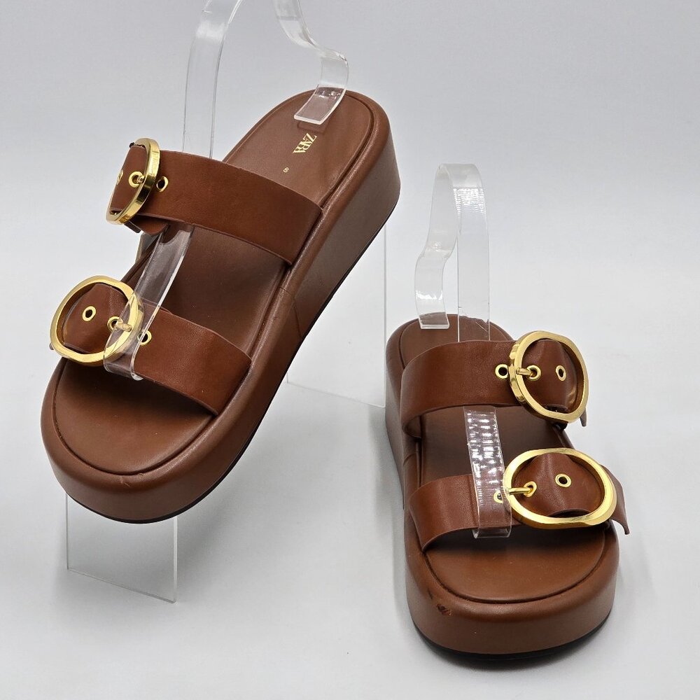 Zara Leather Platform Buckle Sandals - NWT - Picture 5 of 16